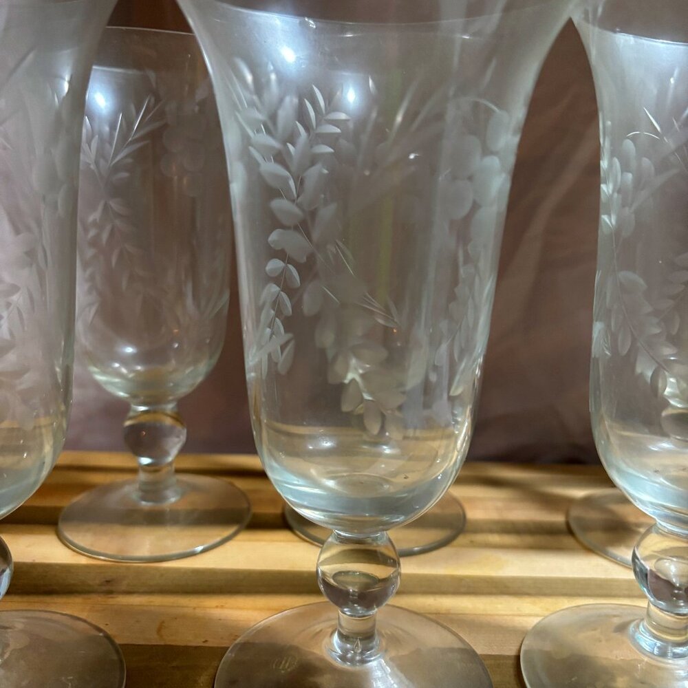Vintage Romanian Handcrafted Footed Iced Tea Glasses Set of 7